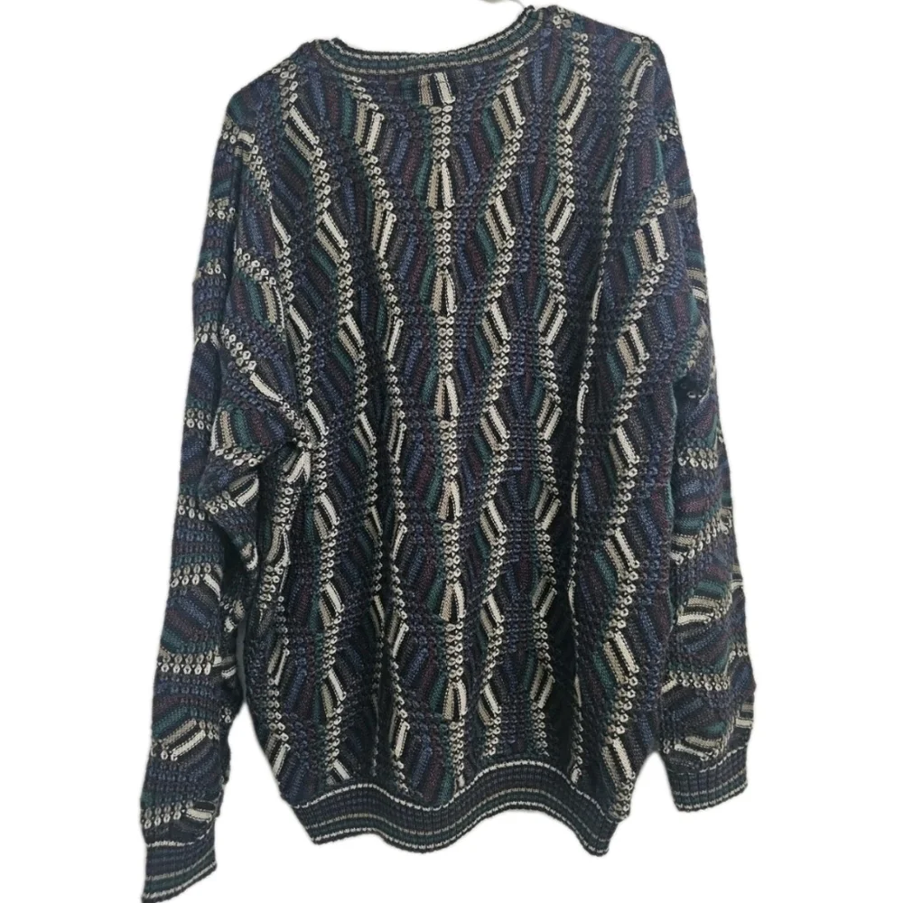 Vintage 90's TOSANI Canada Wool Blend 3D Knit Crewneck Sweater Men's Size XL - Picture 3 of 5